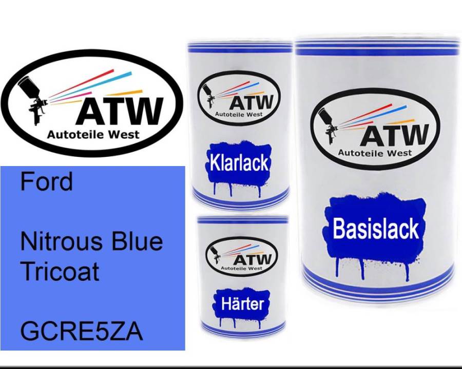 Ford, Nitrous Blue Tricoat, GCRE5ZA: 500ml Lackdose + 500ml Klarlack + 250ml Härter - Set, von ATW Autoteile West.